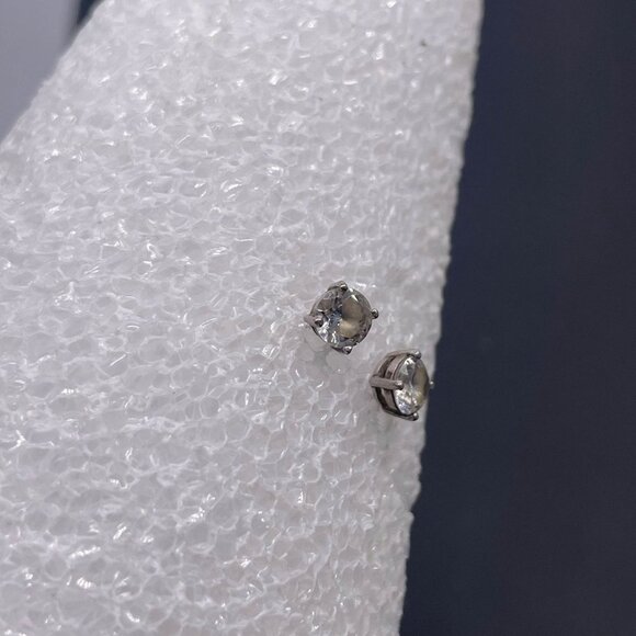 FAS 925 Sterling Silver Glass Round Stud Earrings Hoop Closure - Picture 8 of 9